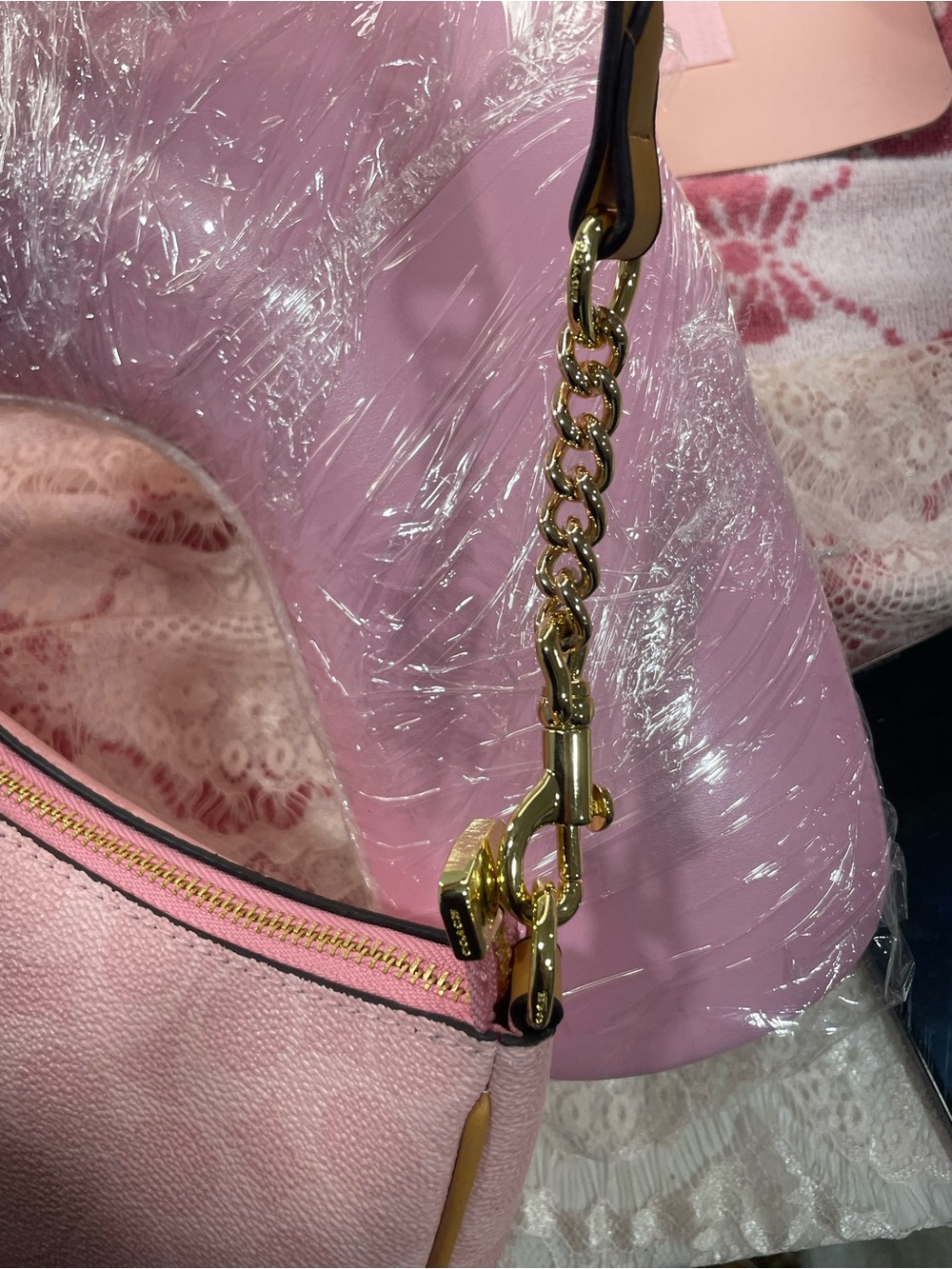 Coach Pink Signature Heart-Chain Convertible Mini Bag - Picture 5 of 9